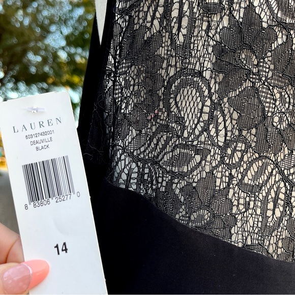 Ralph Lauren Evening Black Dress Size 14 Sleeveless Lace Back Stretch Ruched - Picture 11 of 15